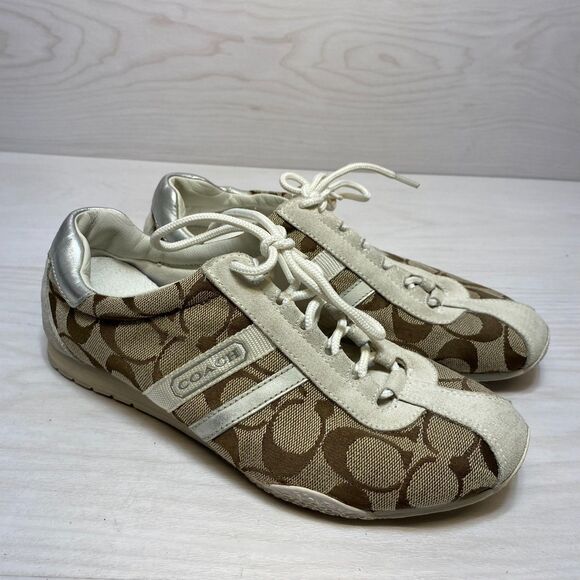 Coach Shoes - Coach‎ Katelyn Signature Monogram Canvas Sneakers Women's Size 7M khaki Low Top